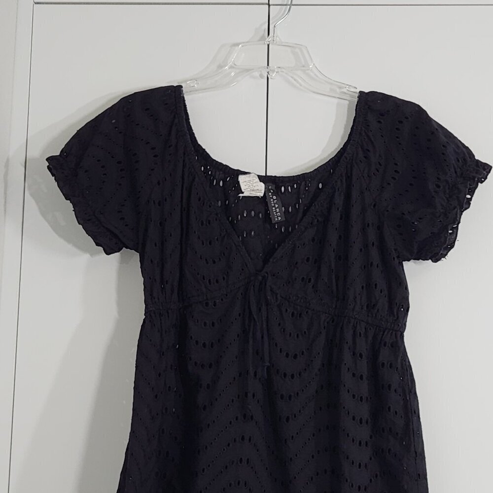 La Blanca Eyelet Coverup Dress Size M Black V-neck Swimwear 100% Cotton - Picture 2 of 5